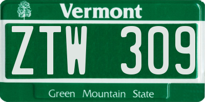 VT license plate ZTW309