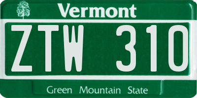 VT license plate ZTW310
