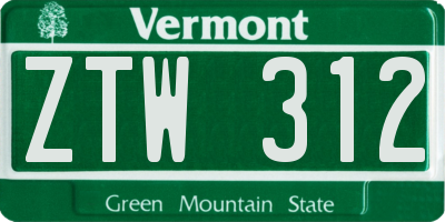 VT license plate ZTW312