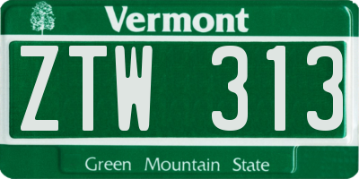 VT license plate ZTW313