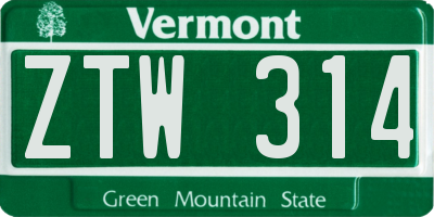 VT license plate ZTW314