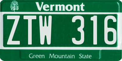 VT license plate ZTW316