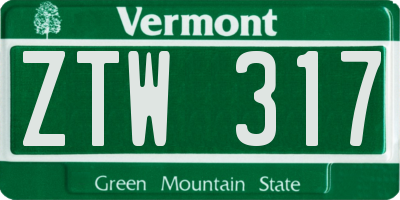 VT license plate ZTW317