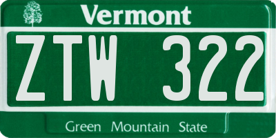 VT license plate ZTW322