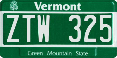 VT license plate ZTW325