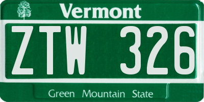 VT license plate ZTW326