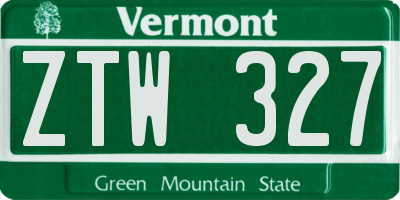 VT license plate ZTW327