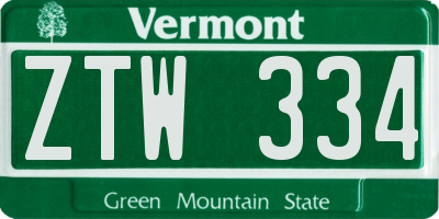 VT license plate ZTW334