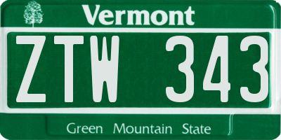 VT license plate ZTW343