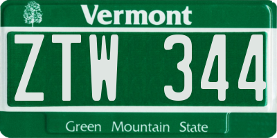VT license plate ZTW344