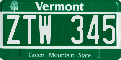 VT license plate ZTW345