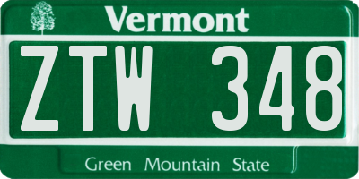 VT license plate ZTW348