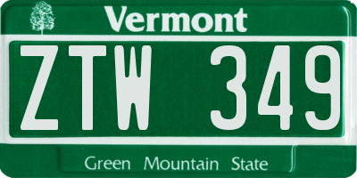 VT license plate ZTW349