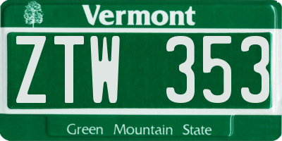 VT license plate ZTW353