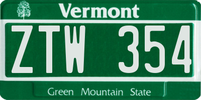 VT license plate ZTW354
