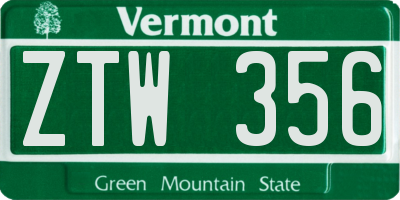 VT license plate ZTW356
