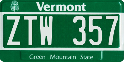 VT license plate ZTW357