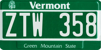 VT license plate ZTW358