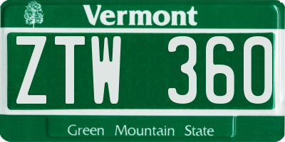 VT license plate ZTW360