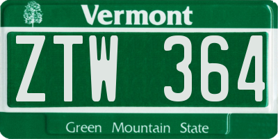 VT license plate ZTW364