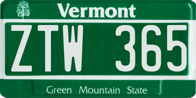 VT license plate ZTW365