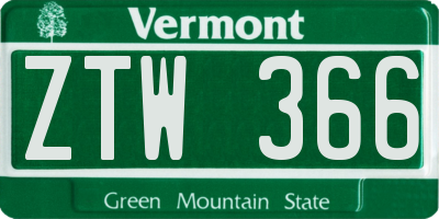 VT license plate ZTW366