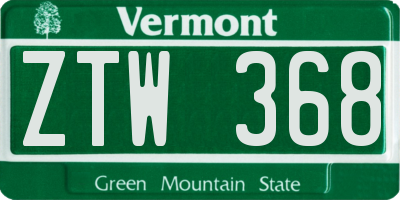 VT license plate ZTW368