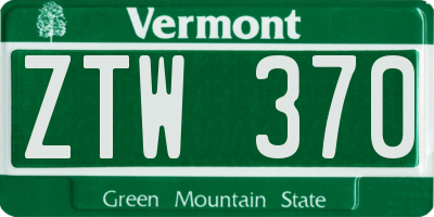 VT license plate ZTW370