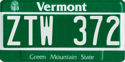 VT license plate ZTW372