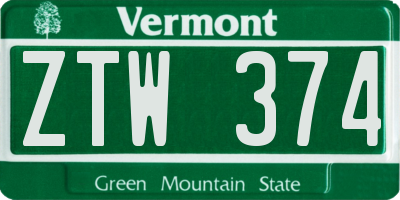 VT license plate ZTW374