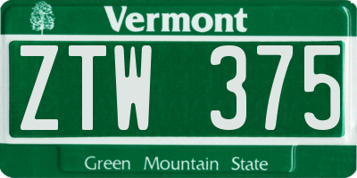 VT license plate ZTW375