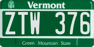 VT license plate ZTW376