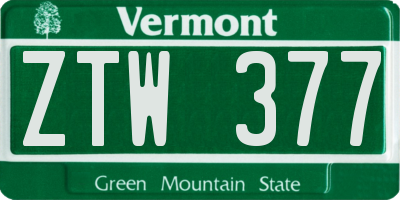 VT license plate ZTW377