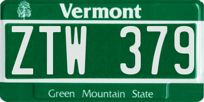 VT license plate ZTW379