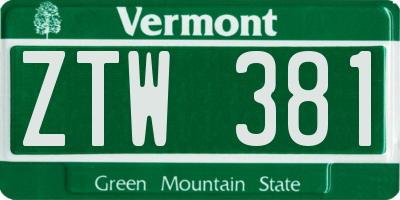 VT license plate ZTW381