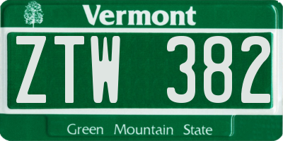 VT license plate ZTW382