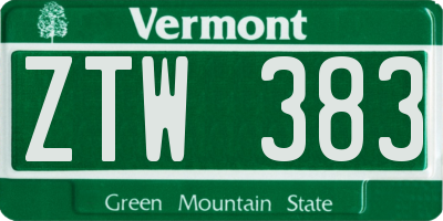 VT license plate ZTW383
