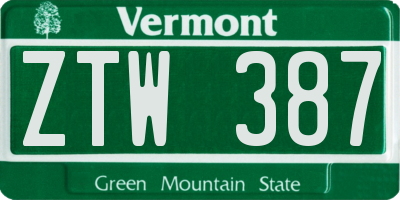 VT license plate ZTW387