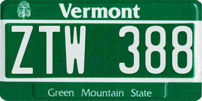 VT license plate ZTW388