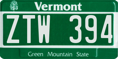 VT license plate ZTW394