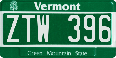 VT license plate ZTW396