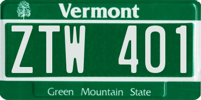 VT license plate ZTW401