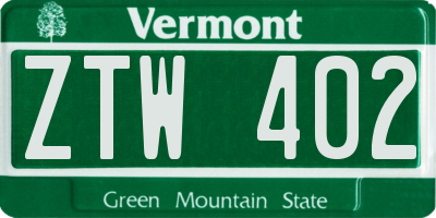 VT license plate ZTW402