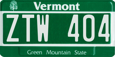 VT license plate ZTW404