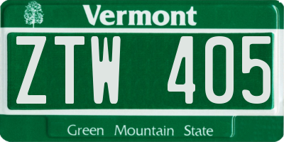 VT license plate ZTW405