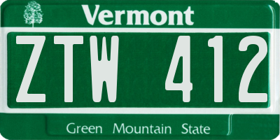 VT license plate ZTW412