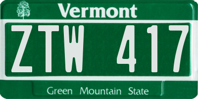 VT license plate ZTW417
