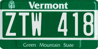 VT license plate ZTW418