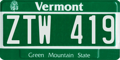 VT license plate ZTW419