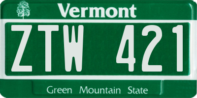 VT license plate ZTW421
